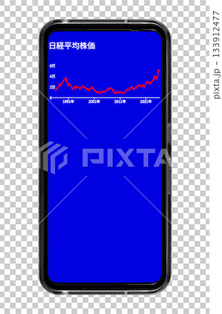 一張藍色背景的智慧型手機螢幕圖片，顯示長期股票價格趨勢：透明背景素材 133912477