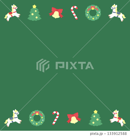 クリスマスモチーフのかわいいフレーム　緑 133912588