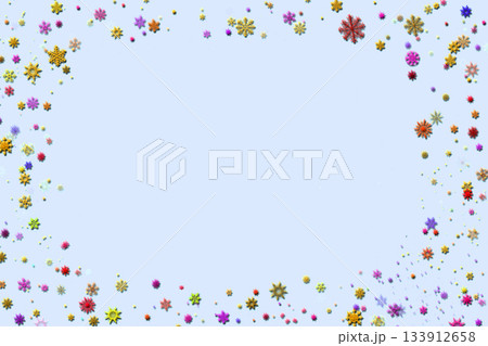 Winter pale blue Christmas New Year frame,colored snowflakes 133912658