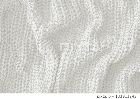 Cloud dancer toned colour monochrome texture knitted fabric. Knitted Jersey as textile background. Monochrome color background. Wool knitting texture. Trendy color 2026. 133913245