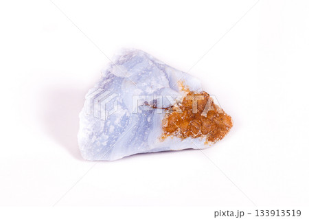 Macro mineral blue agate in the rock on white background 133913519