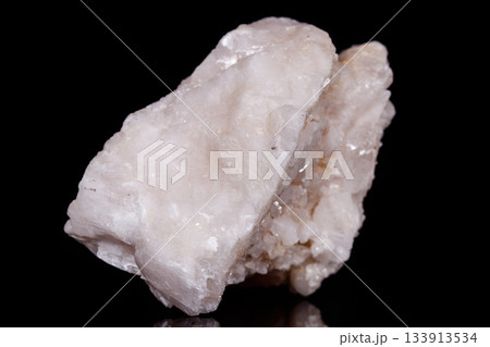 Macro mineral stone Amphibolite in quartz on black background 133913534