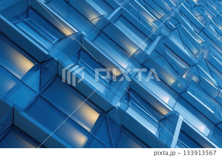 Architectural Glass Facade with Geometric Blue Windows 133913567