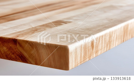 Close-up of a Natural Wooden Butcher Block Countertop 133913618
