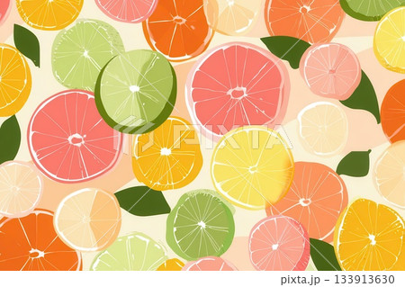 Colorful Citrus Fruit Slices Seamless Pattern...のイラスト素材 [133913630] - PIXTA