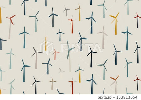 Colorful Wind Turbines Pattern on Cream Background 133913654