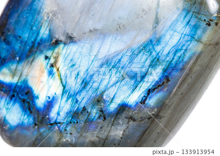 Macro mineral stone Labradorite on white background Macro mineral stone Labradorite on white background 133913954