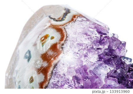 Amethyst Crystal Druse macro mineral on white background Amethyst Crystal Druse macro mineral on white background 133913960