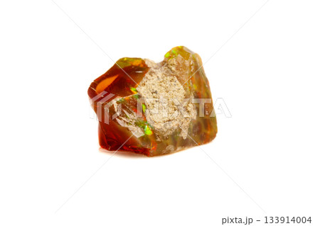 Macro Opal mineral stone in rock on white background 133914004