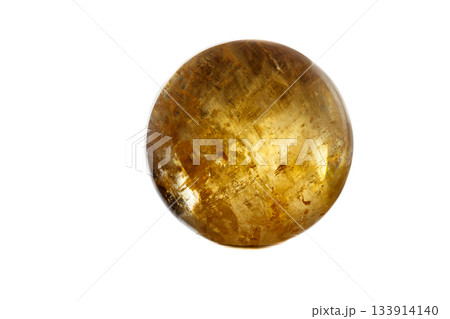 Macro mineral stone Calcite orb on a white background Macro mineral stone Calcite orb on a white background 133914140