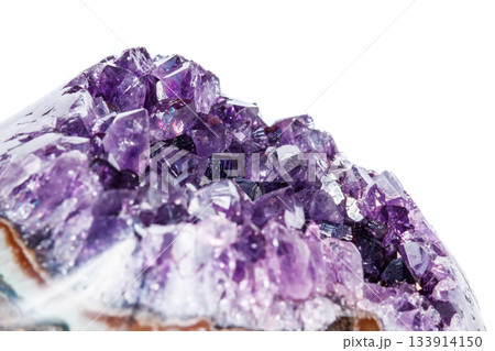 Amethyst Crystal Druse  macro mineral on white background 133914150