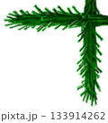 3D Realistic Christmas Fir Branch Corner Made of Evergreen Pine Branch with Green Needles for Decoration 133914262