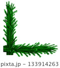 3D Realistic Christmas Fir Branch Corner Made of Evergreen Pine Branch with Green Needles for Decoration 133914263