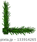3D Realistic Christmas Fir Branch Corner Made of Evergreen Pine Branch with Green Needles for Decoration 133914265