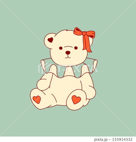 A tender clip art illustration of a vintage teddy bear with a coquette collar, bow, and hearts. A cute and charming isolated graphic design element. A tender clip art illustration of a vintage teddy bear with a coquette collar, bow, and hearts. A cute and charming isolated graphic design element. 133914332