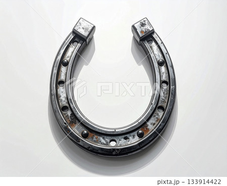 Retro element. Metal horse shoe on white background. Horse is symbol of 2026. Symbol of lucky. Retro element. Metal horse shoe on white background. Horse is symbol of 2026. Symbol of lucky. 133914422