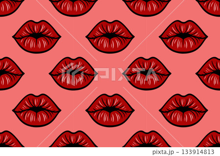 Seamless vector pattern featuring stylized pop art lips. 133914813
