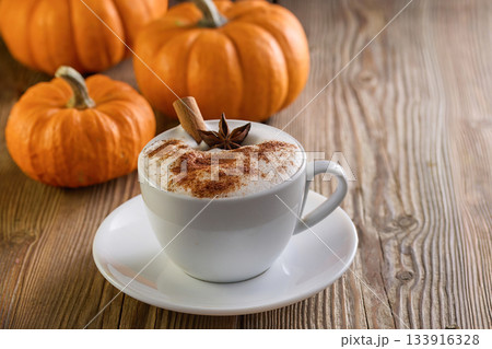 Autumn Pumpkin Spice Latte. A cozy pumpkin spice latte with cinnamon Autumn Pumpkin Spice Latte. A cozy pumpkin spice latte with cinnamon 133916328