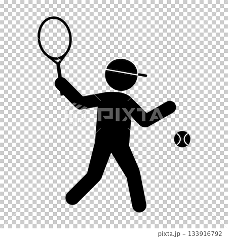テニスをする人物のシルエットイラスト・ラケットを構えたスポーツピクトグラム素材 133916792