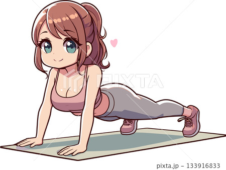 腕立て伏せ運動をする女性のイラスト 133916833