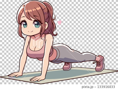 腕立て伏せ運動をする女性のイラスト 133916833