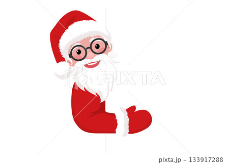 Cute Santa popping out from a clean empty panel. Perfect for Christmas marketing, joyful messages, and festive illustrations. Cute Santa popping out from a clean empty panel. Perfect for Christmas marketing, joyful messages, and festive illustrations. 133917288
