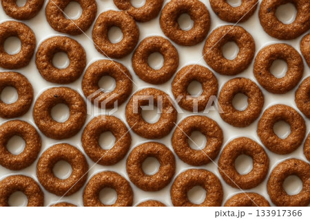 Chocolate Cereal Rings in Milk for Breakfast and Food Illustrations 133917366