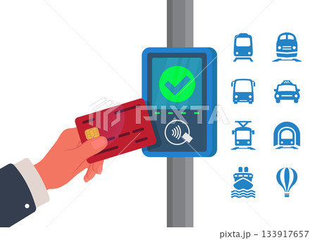Cashless ticketing. Public transport. Online payment system in public transportation stock illustration 133917657