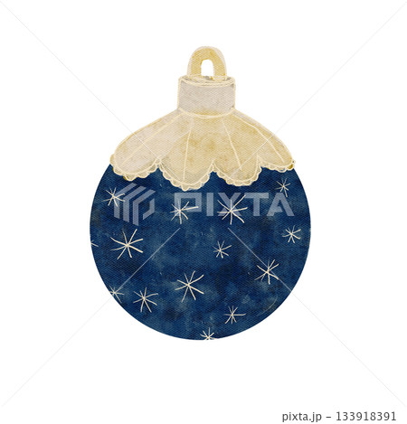 Christmas tree blue textured ball with snowflakes, Christmas ornament isolated on white. Watercolor perfect for wrapping paper, cards, new year, invitations, stickers, textile, posters, totes design. Christmas tree blue textured ball with snowflakes, Christmas ornament isolated on white. Watercolor perfect for wrapping paper, cards, new year, invitations, stickers, textile, posters, totes design. 133918391