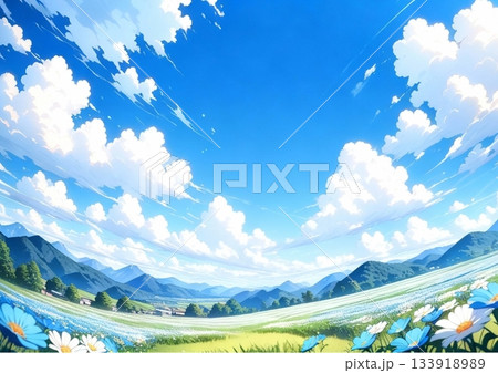 青空と雲と山並 133918989