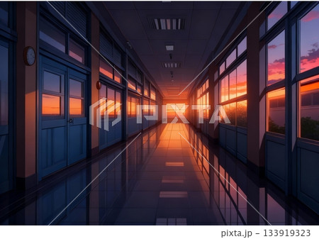 夕暮れ時の渡り廊下イメージ 夕暮れ時の渡り廊下イメージ 133919323