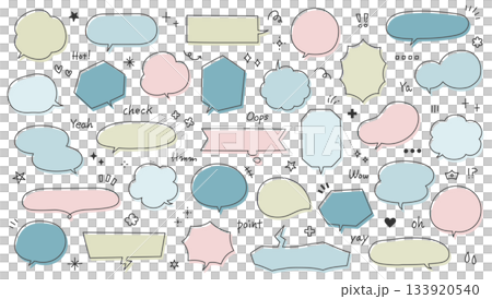 Hand-drawn speech bubbles, handwritten characters, vector material, illustration set, decoration, enclosure, decoration, ornament, doodle 133920540