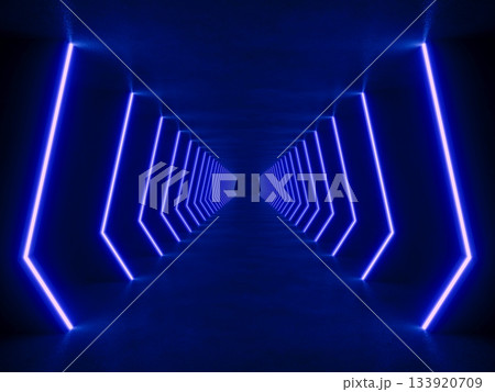 Blue modern lighting with interior empty space, 3d rendering sci-fi concept 133920709