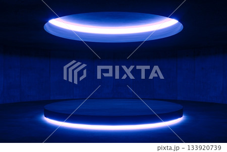 Blue modern lighting with interior empty space, 3d rendering sci-fi concept Blue modern lighting with interior empty space, 3d rendering sci-fi concept 133920739