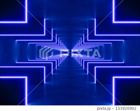 Blue modern lighting with interior empty space, 3d rendering sci-fi concept 133920902
