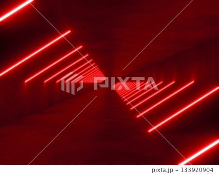 red modern lighting with interior empty space, 3d rendering sci-fi concept 133920904