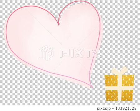 Illustration of a golden gift and a pink heart 133921528