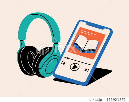 ヘッドホンとスマートフォン読書アプリ オーディオブック ヘッドホンとスマートフォン読書アプリ オーディオブック 133921873