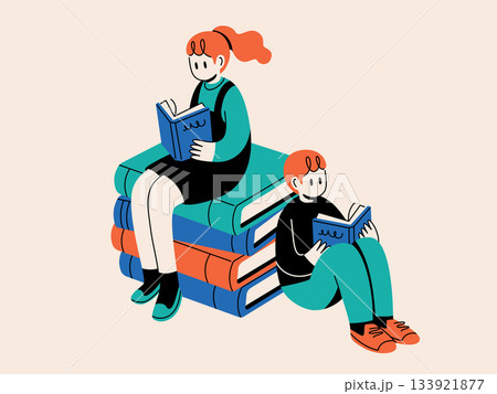 読書をする女の子と男の子 読書週間 読書をする女の子と男の子 読書週間 133921877