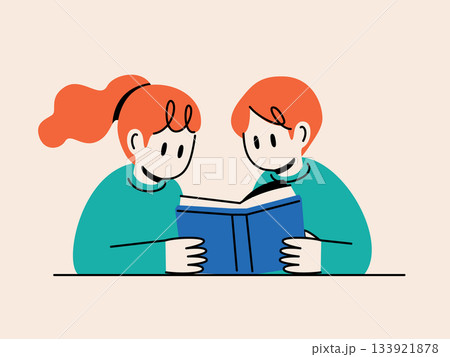 読書をする女の子と男の子 調べ物 読書をする女の子と男の子 調べ物 133921878