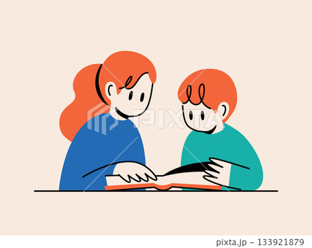 読書をする親子 読み聞かせ 調べ物 読書をする親子 読み聞かせ 調べ物 133921879