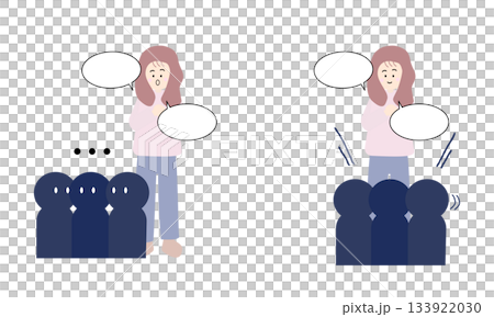 A woman who is confused because her message doesn't reach her, and a woman who is relieved when her message gets through 133922030