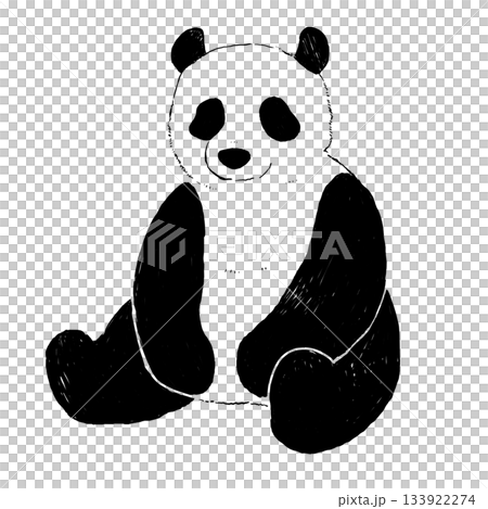 一隻坐著的熊貓的單色線條畫 133922274