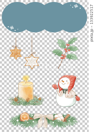 ほんわか色鉛筆風のクリスマスイラストセット(クッキー、ひいらぎ、キャンドル、雪だるま、飾り) ほんわか色鉛筆風のクリスマスイラストセット(クッキー、ひいらぎ、キャンドル、雪だるま、飾り) 133922517