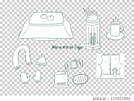 Hand-drawn line drawing illustration set of winter daily life and warmth Hand-drawn line drawing illustration set of winter daily life and warmth 133922802