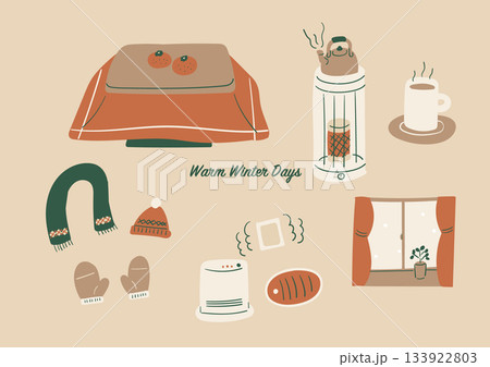 冬の日常とあたたかさのフラットカラーイラストセット 133922803