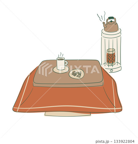 こたつとストーブのあたたか冬イラスト（コーヒーとチョコ付き） 133922804