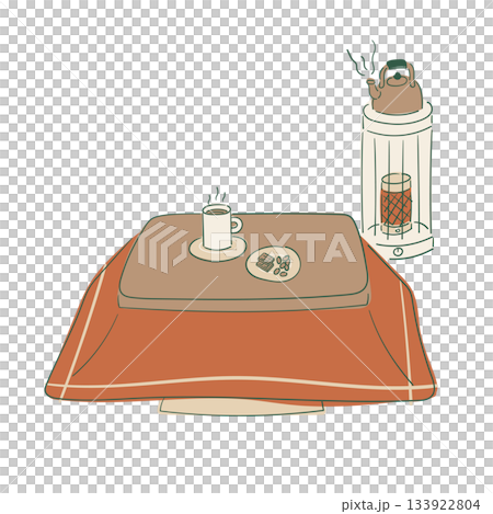 こたつとストーブのあたたか冬イラスト（コーヒーとチョコ付き） 133922804