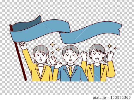 參加考試:與旗幟合影以示對新員工的支持 參加考試:與旗幟合影以示對新員工的支持 133923369