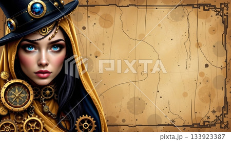 A digital artwork of a person portrayed as a young woman with dark hair styled in loose waves around her face A digital artwork of a person portrayed as a young woman with dark hair styled in loose waves around her face 133923387